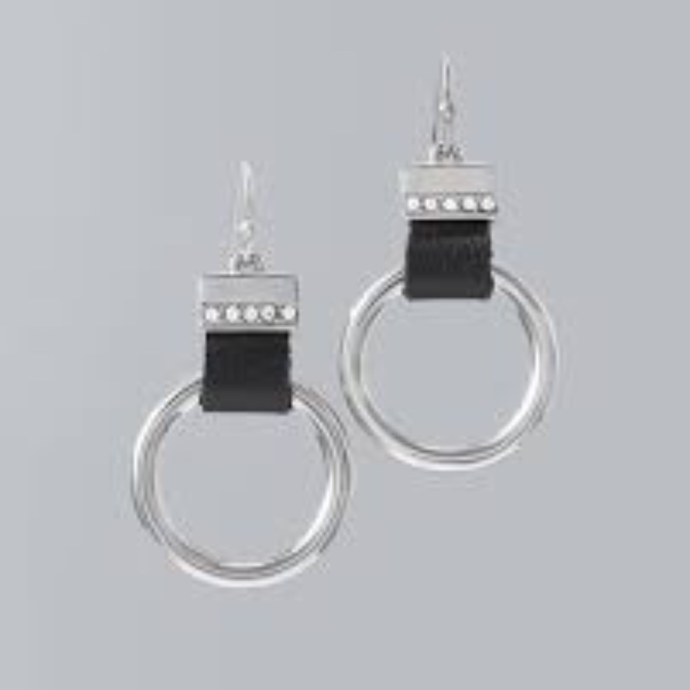 DISO WHBM CIRCLE & LEATHER DROP HOOP EARRINGS